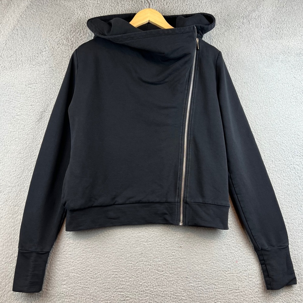 Marcella NYC Black Asymmetric Zip Hoodie Moto Sweatshirt Jacket Medium